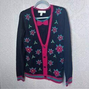 Jolly Sweaters bow tie Christmas poinsettias M Medium great condition